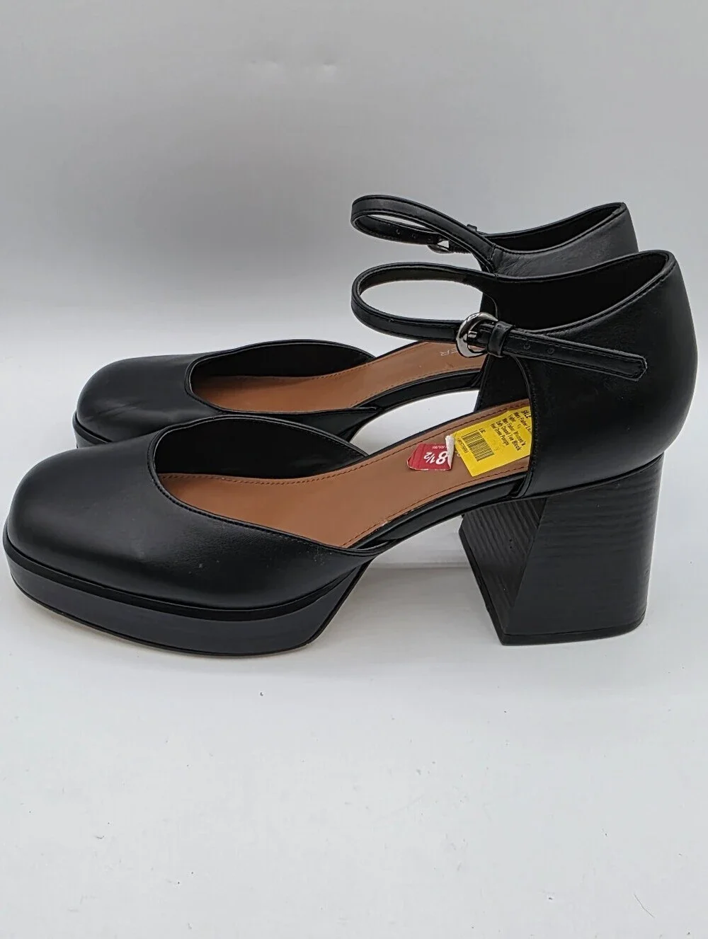 New Women's Faux Patent Leather Ankle Strap Platform Pump Chunky Block High Heel